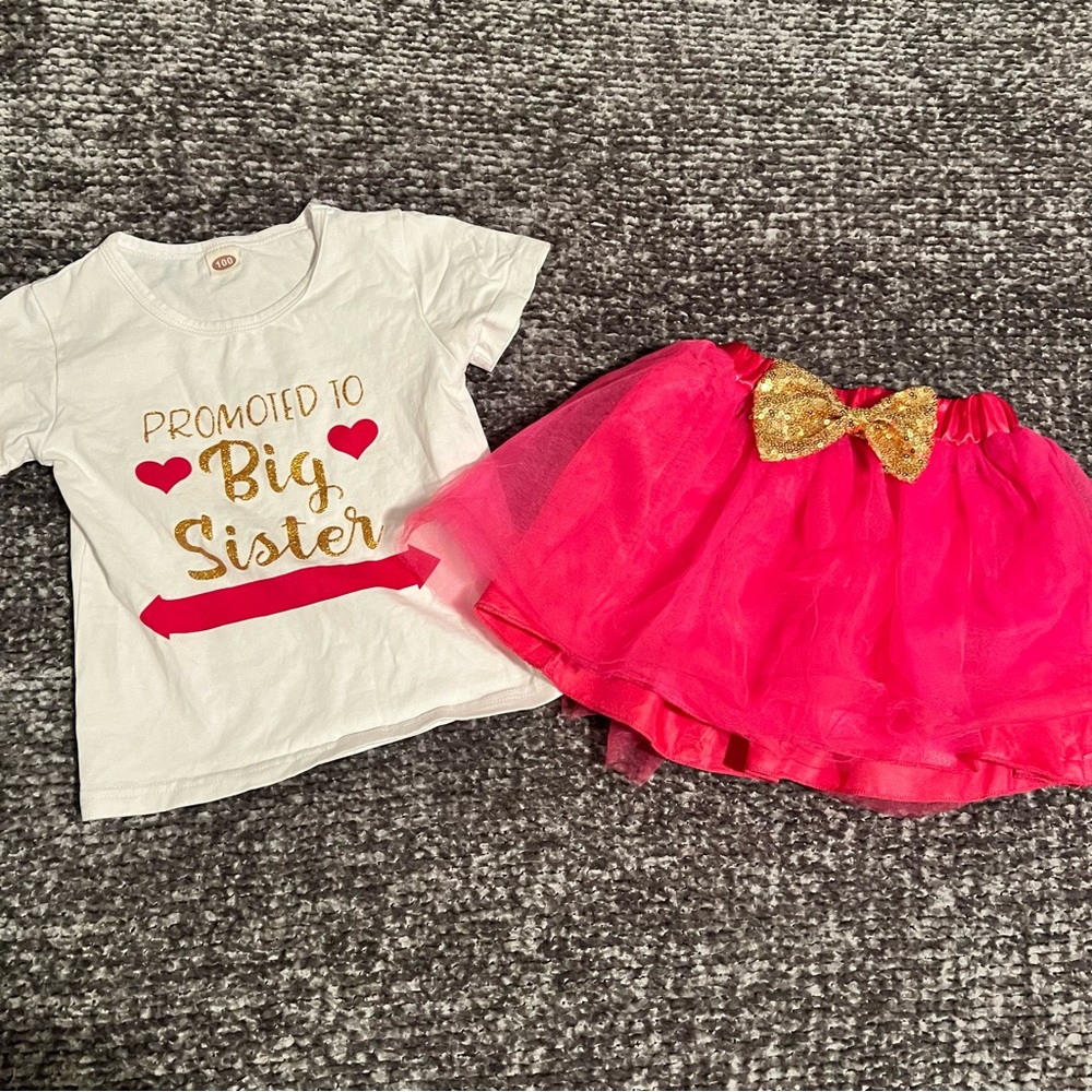 Kids Matching Set - Promoted to Big Sister T-Shirt and Pink Tutu